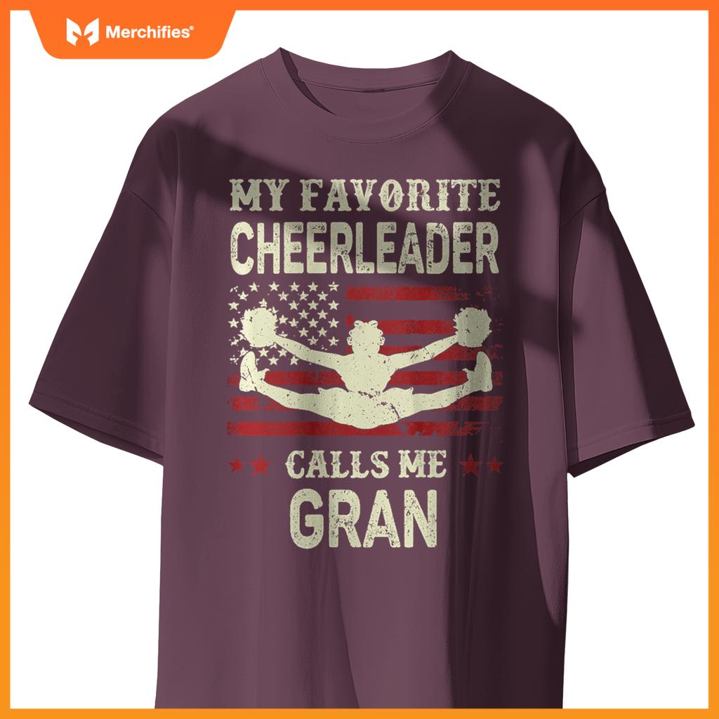 Womens My Favorite Cheerleader Calls Me Gran US Flag Patriotic T-Shirt