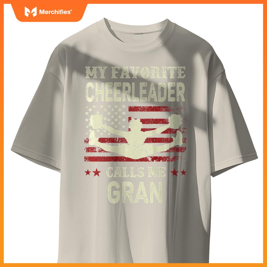 Womens My Favorite Cheerleader Calls Me Gran US Flag Patriotic T-Shirt