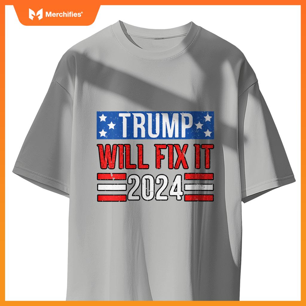 Womens Trump Will Fix It 2024 Patriotic Political Support V-Neck T-Shirt