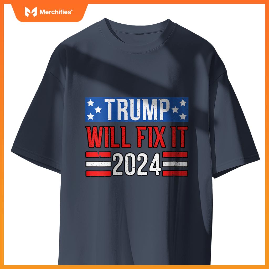 Womens Trump Will Fix It 2024 Patriotic Political Support V-Neck T-Shirt