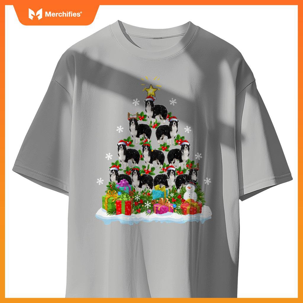 Xmas Decoration Santa Collie Dog Christmas Tree T-Shirt