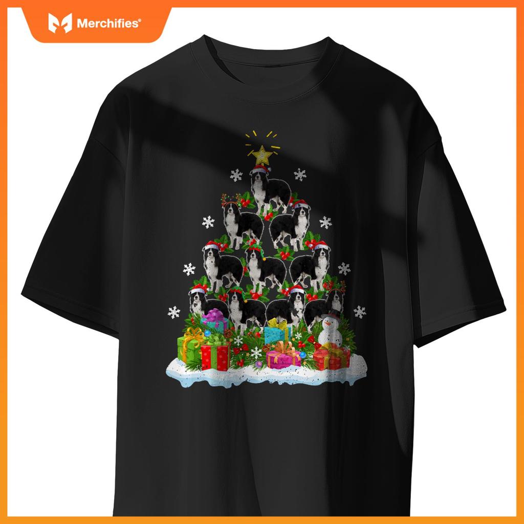 Xmas Decoration Santa Collie Dog Christmas Tree T-Shirt