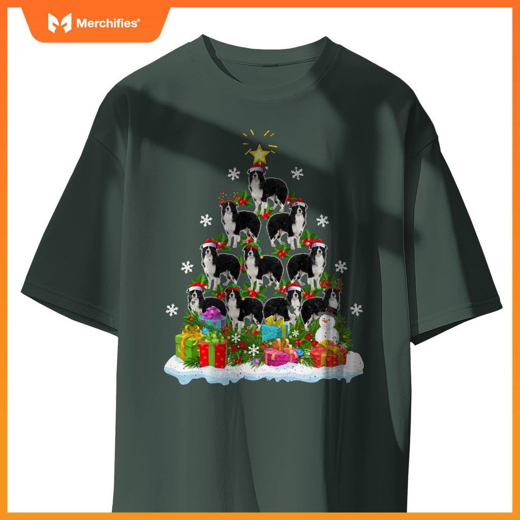 Xmas Decoration Santa Collie Dog Christmas Tree T-Shirt