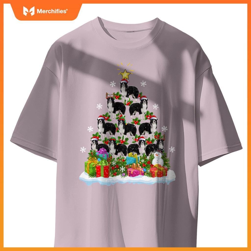 Xmas Decoration Santa Collie Dog Christmas Tree T-Shirt