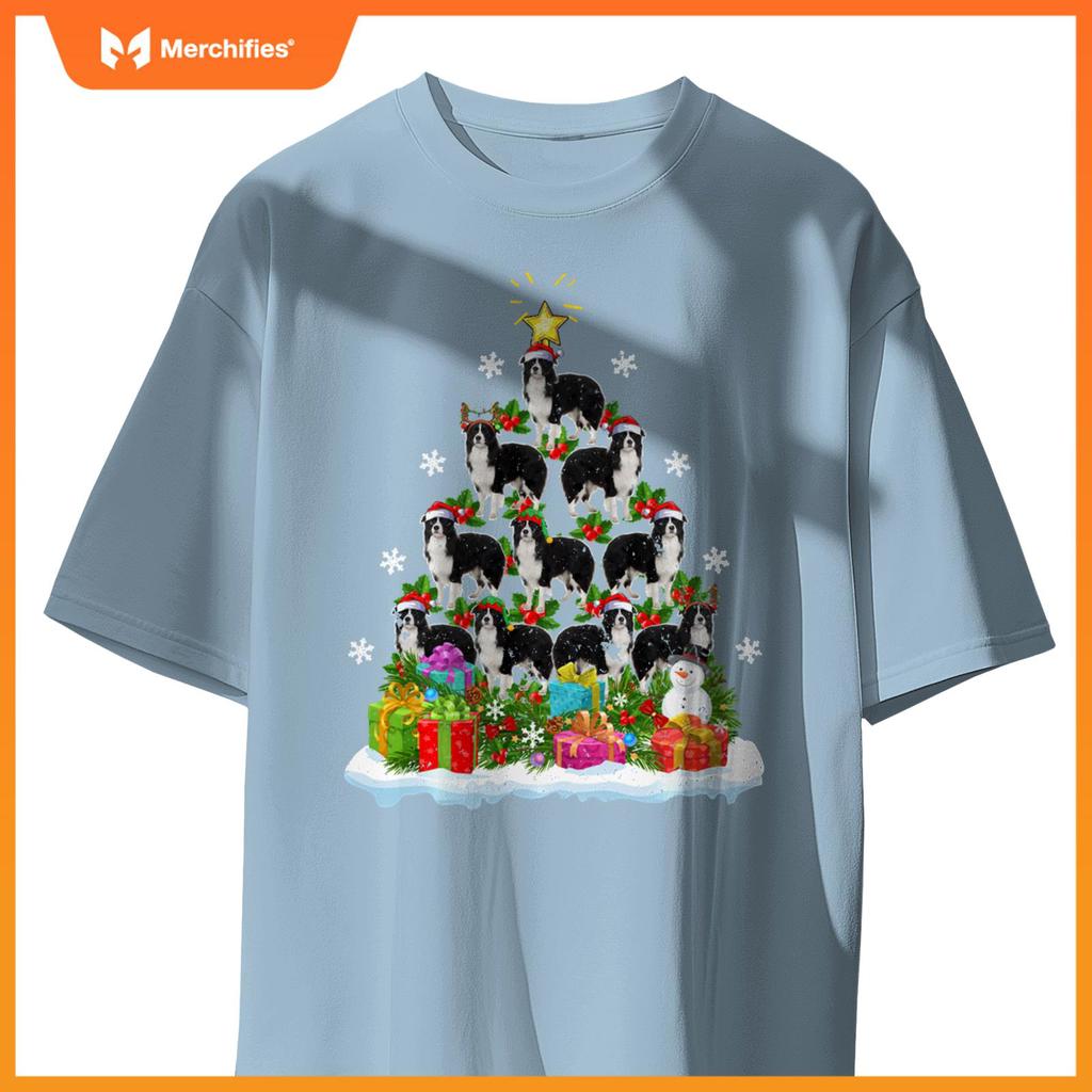 Xmas Decoration Santa Collie Dog Christmas Tree T-Shirt