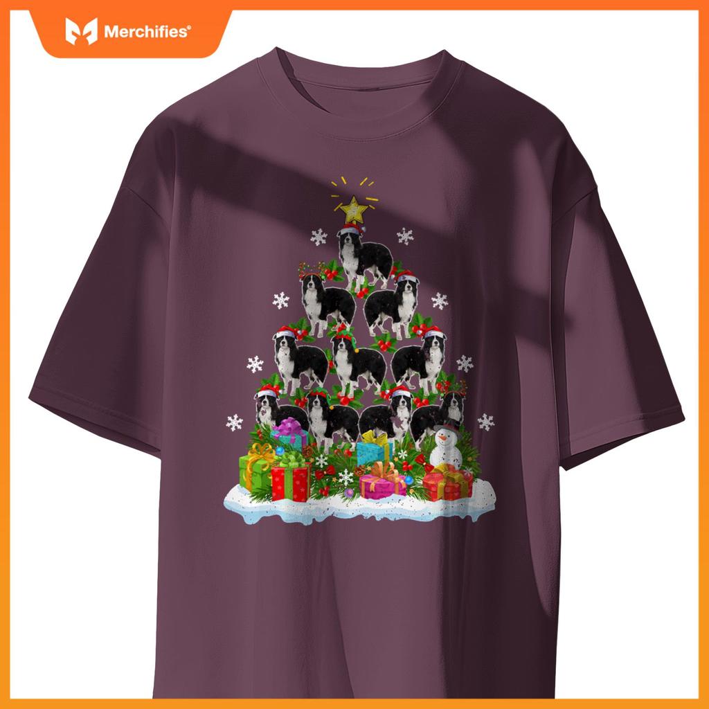 Xmas Decoration Santa Collie Dog Christmas Tree T-Shirt