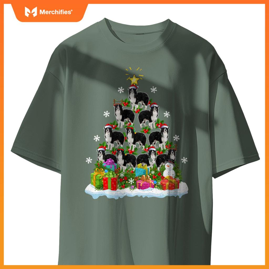 Xmas Decoration Santa Collie Dog Christmas Tree T-Shirt