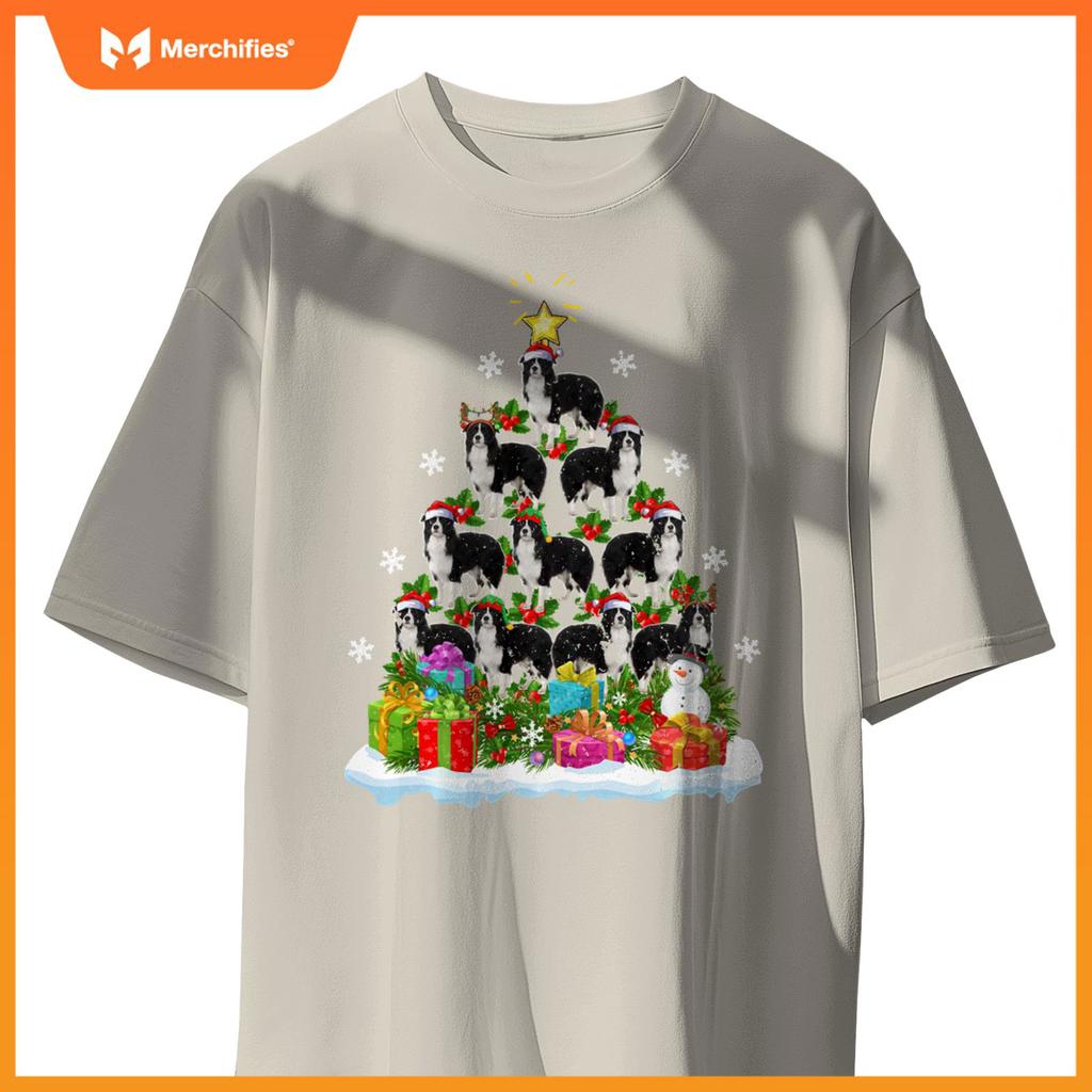 Xmas Decoration Santa Collie Dog Christmas Tree T-Shirt