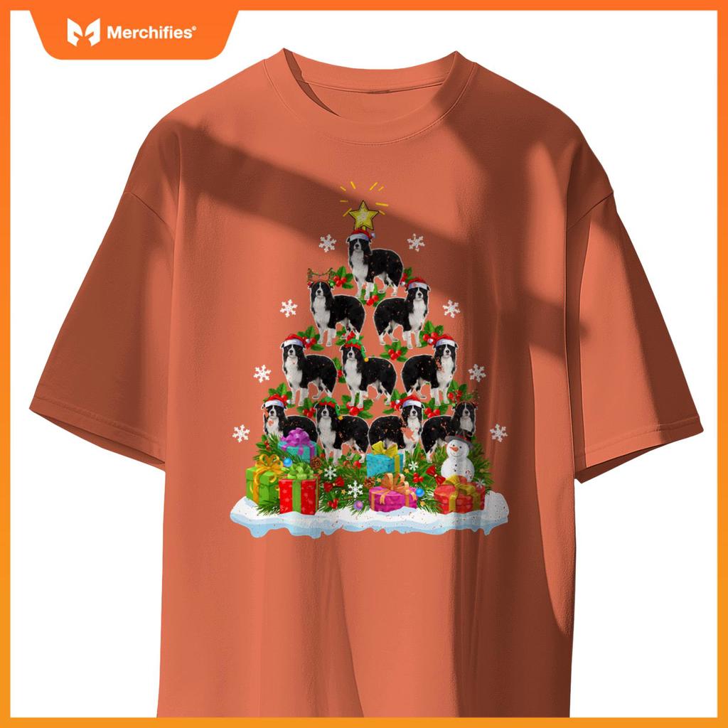 Xmas Decoration Santa Collie Dog Christmas Tree T-Shirt