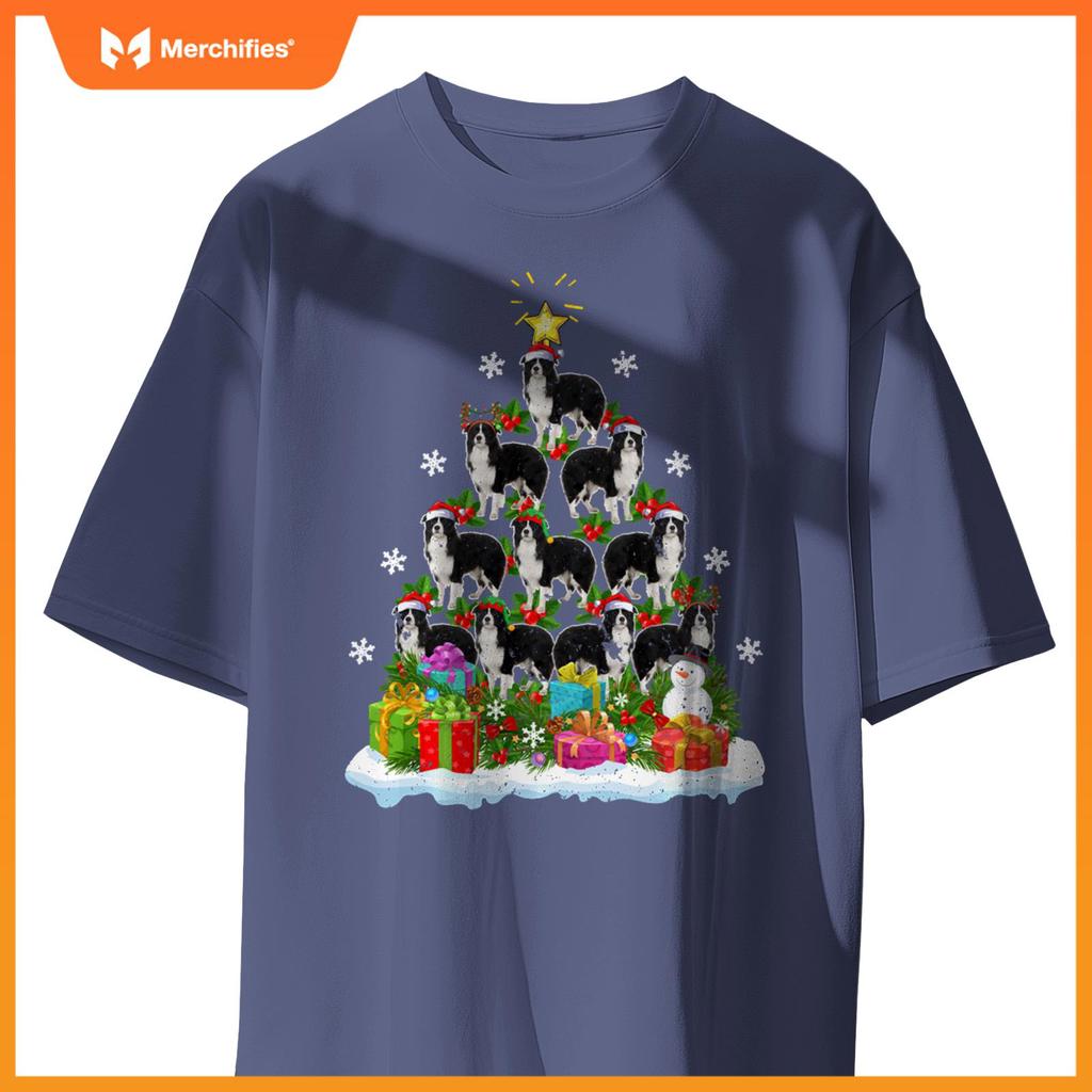 Xmas Decoration Santa Collie Dog Christmas Tree T-Shirt