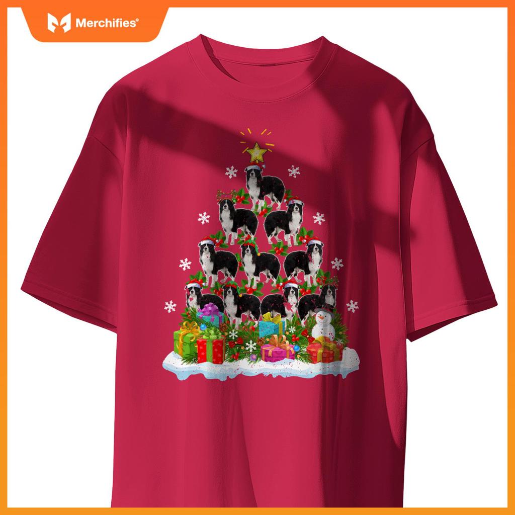 Xmas Decoration Santa Collie Dog Christmas Tree T-Shirt