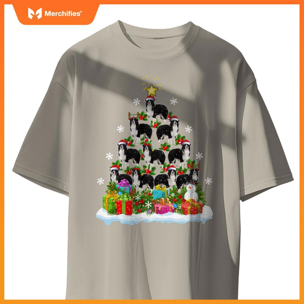 Xmas Decoration Santa Collie Dog Christmas Tree T-Shirt