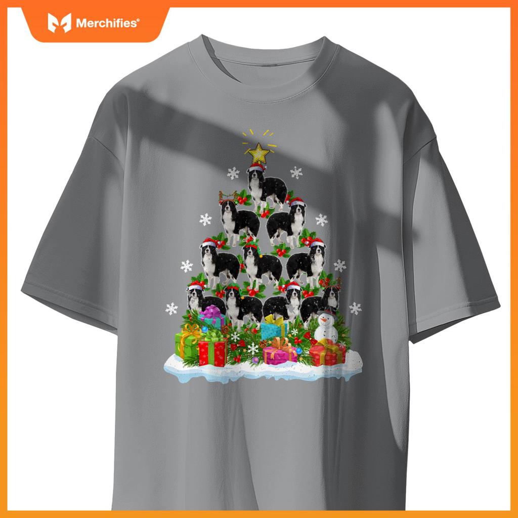 Xmas Decoration Santa Collie Dog Christmas Tree T-Shirt