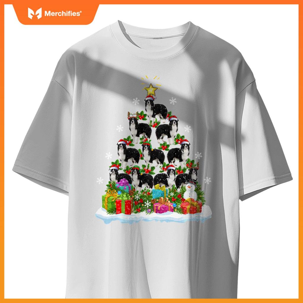 Xmas Decoration Santa Collie Dog Christmas Tree T-Shirt