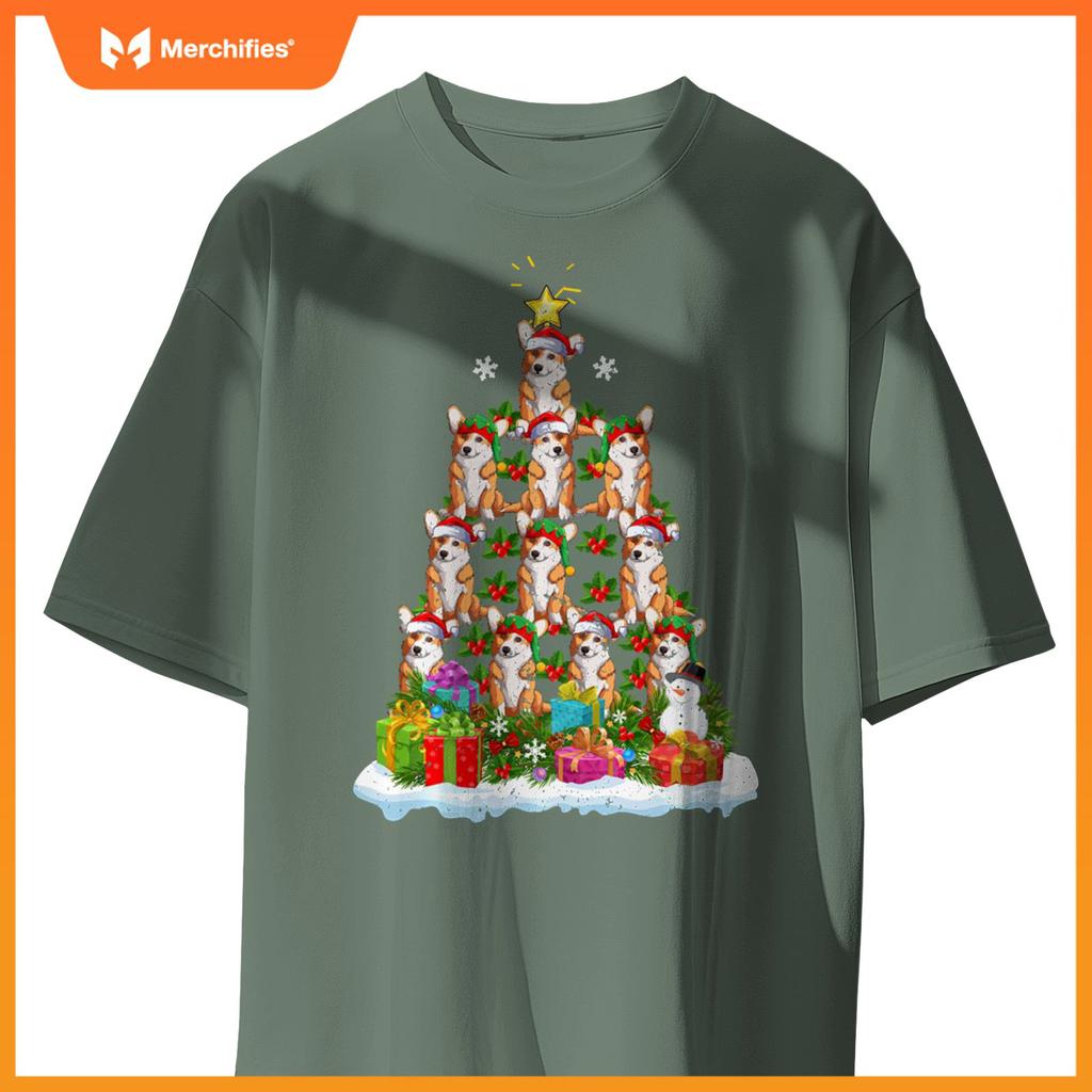 Xmas Decoration Santa Corgi Dog Christmas Tree T-Shirt