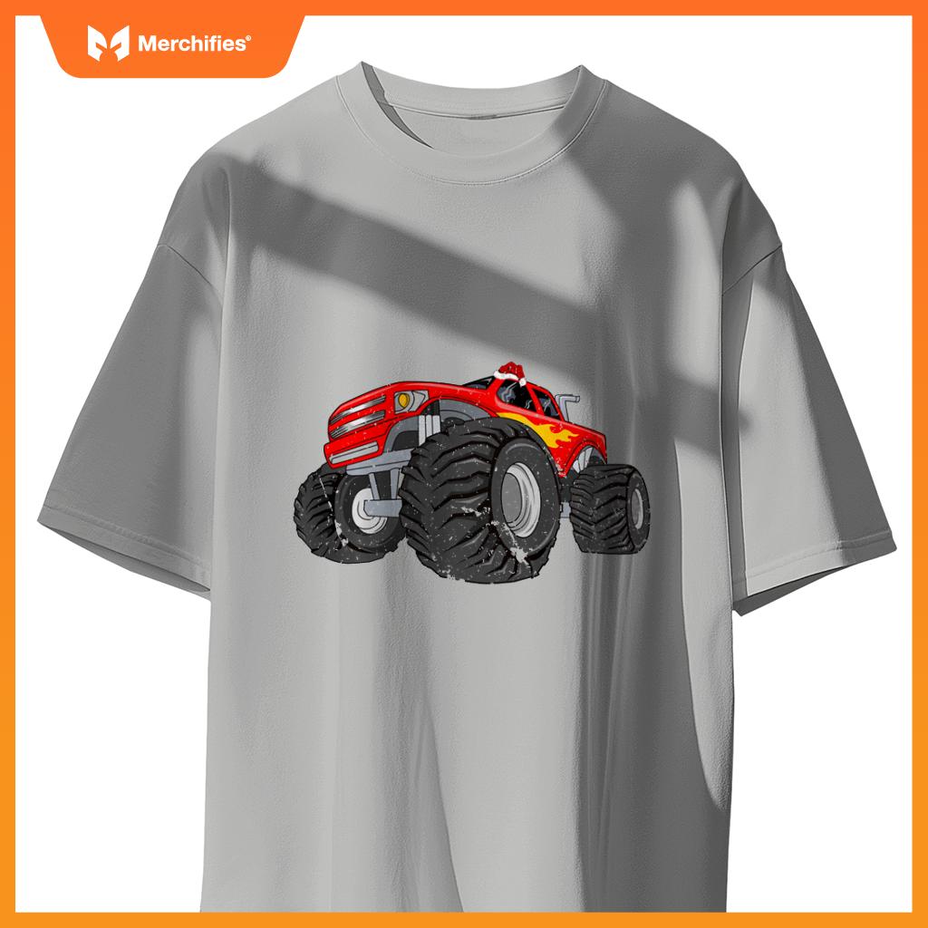 Xmas Lights Santa Monster Truck Christmas T-Shirt