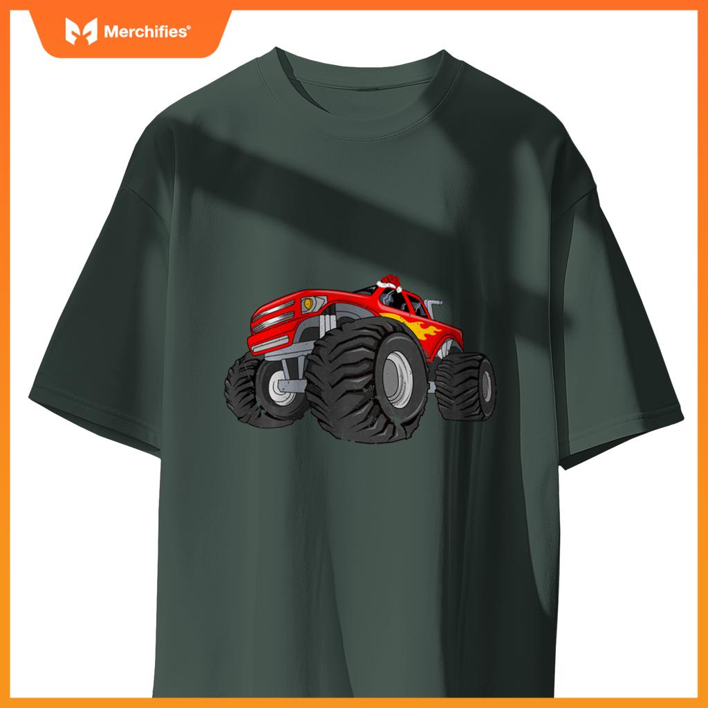 Xmas Lights Santa Monster Truck Christmas T-Shirt
