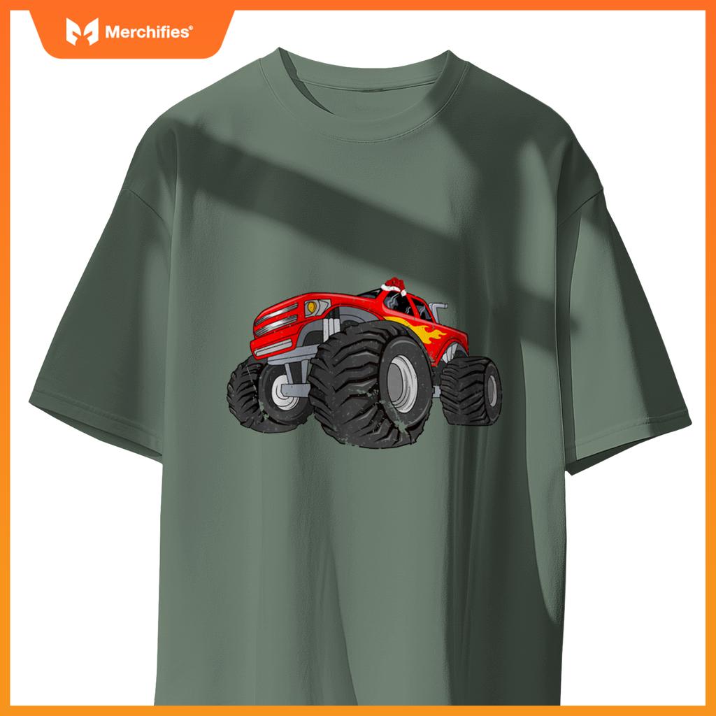 Xmas Lights Santa Monster Truck Christmas T-Shirt