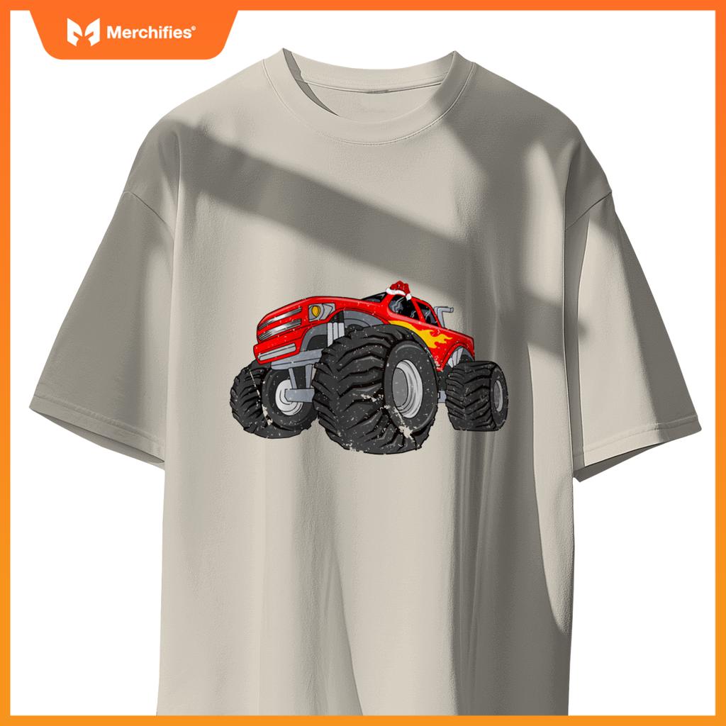 Xmas Lights Santa Monster Truck Christmas T-Shirt