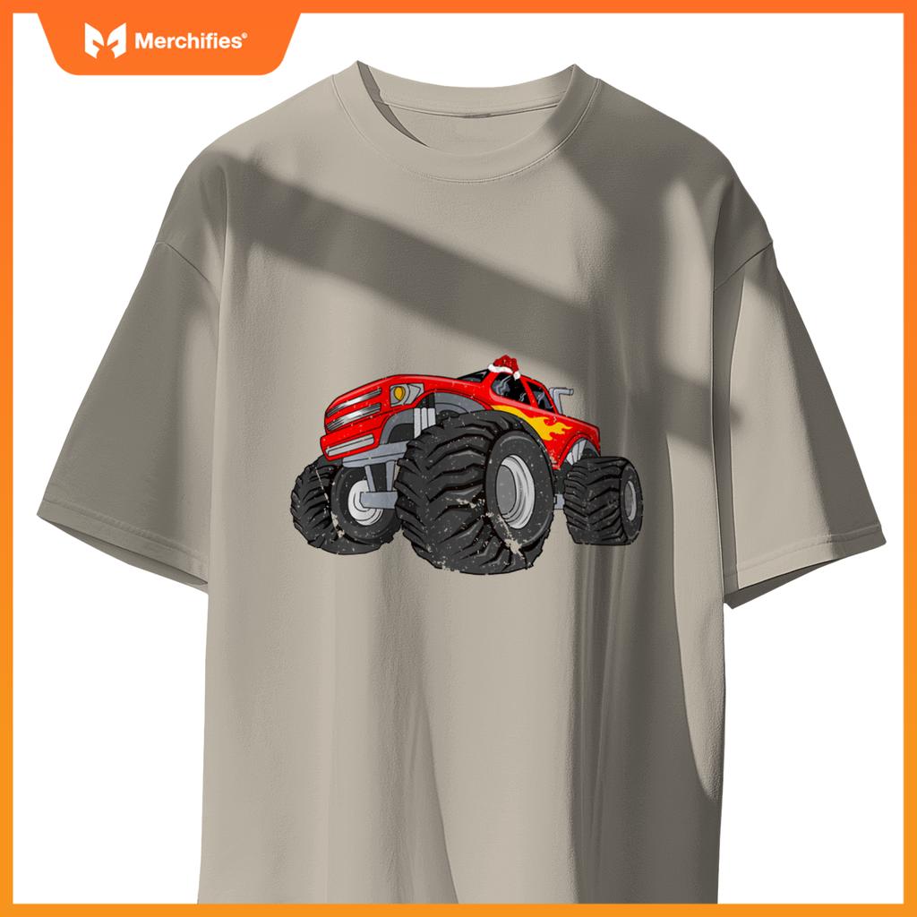 Xmas Lights Santa Monster Truck Christmas T-Shirt