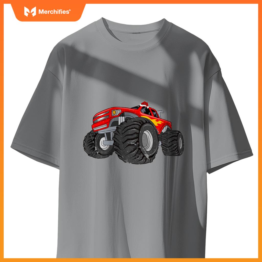 Xmas Lights Santa Monster Truck Christmas T-Shirt