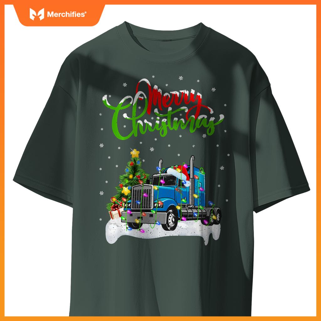 Xmas Tree Lighting Santa Hat Truck Christmas T-Shirt