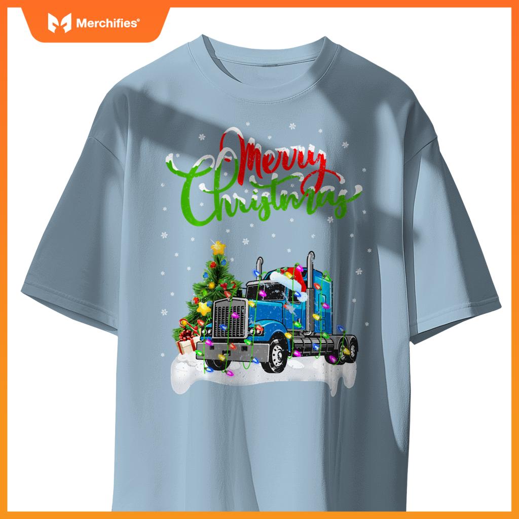 Xmas Tree Lighting Santa Hat Truck Christmas T-Shirt