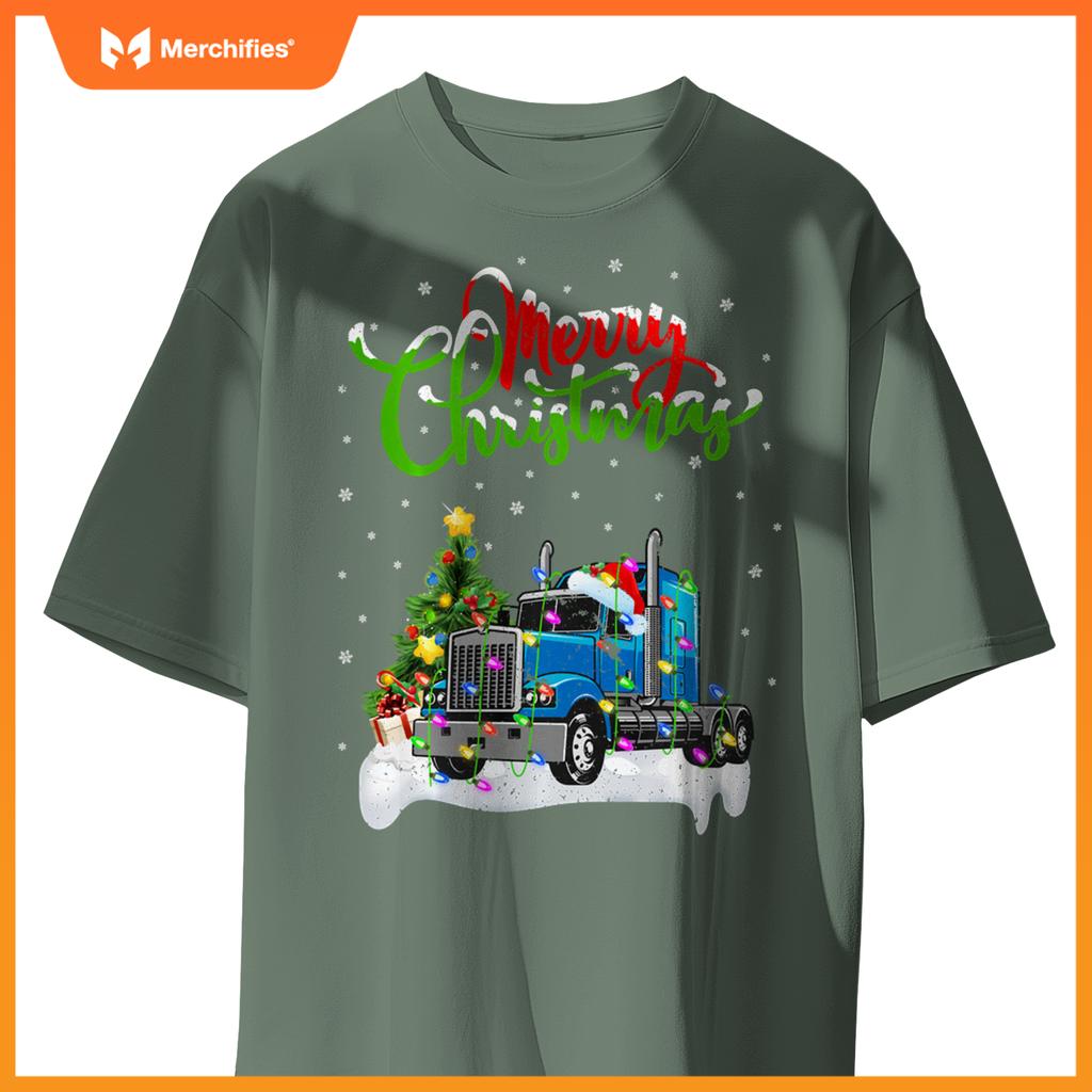 Xmas Tree Lighting Santa Hat Truck Christmas T-Shirt