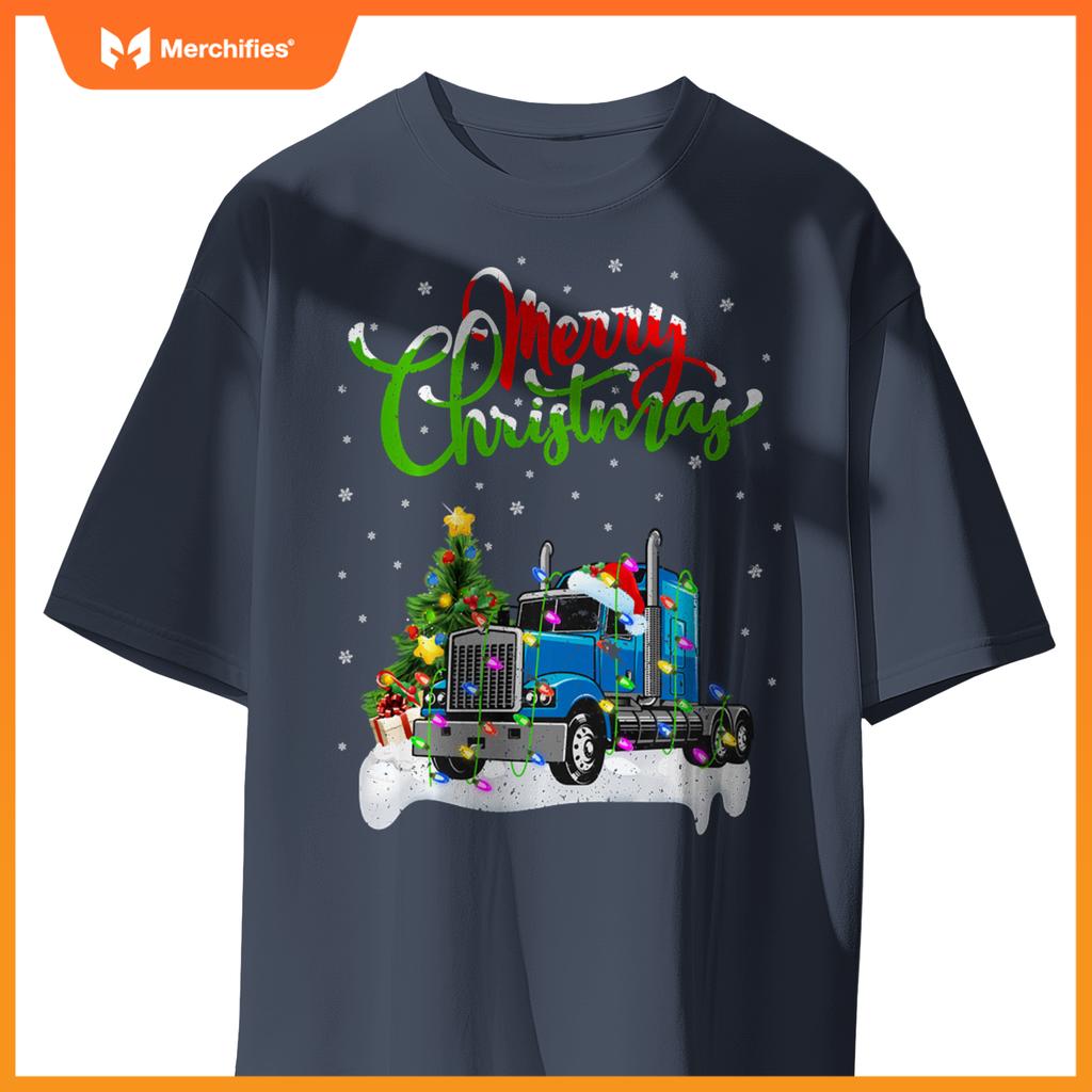 Xmas Tree Lighting Santa Hat Truck Christmas T-Shirt