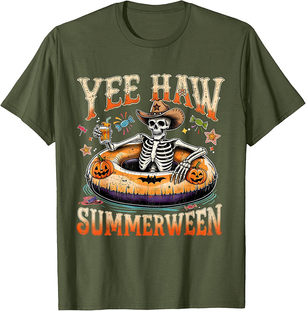 Yee Haw Summerween Cowboy Skeleton Western Halloween Tee T-Shirt
