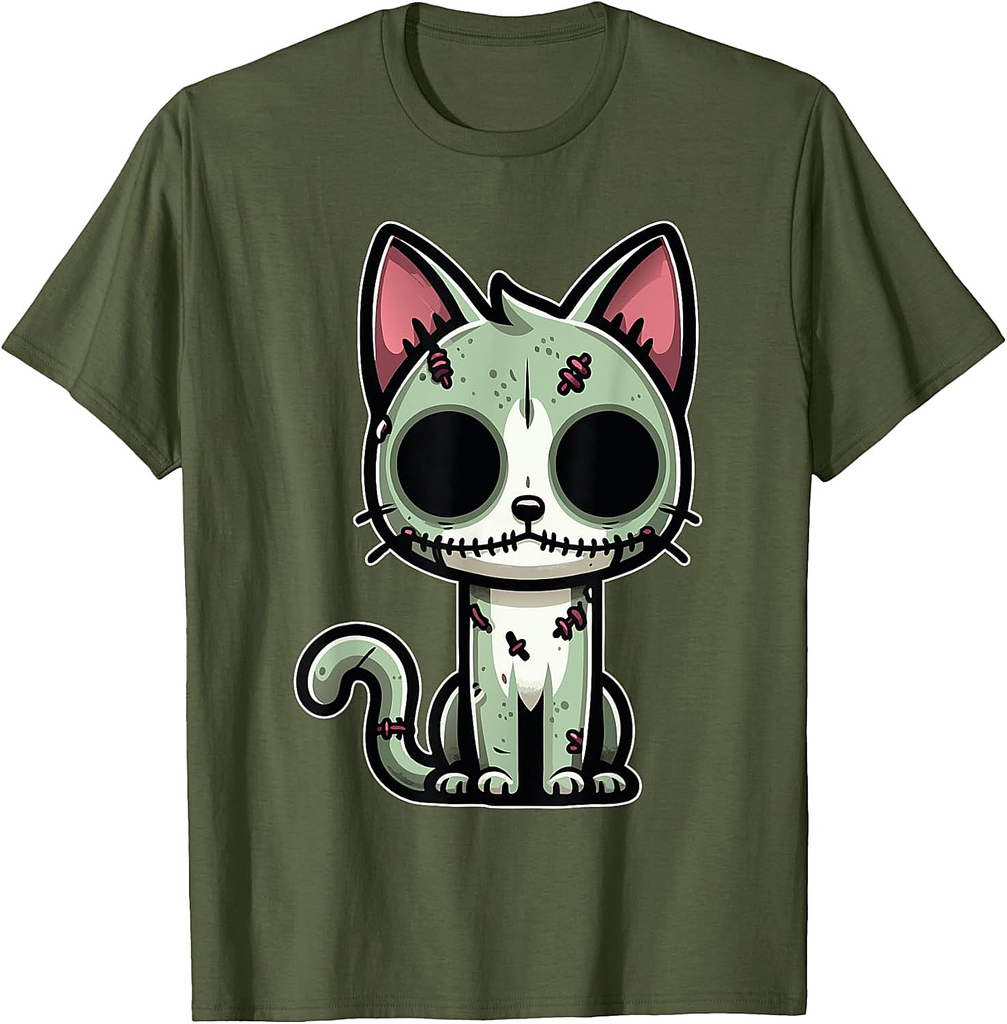 Zombie Cat Halloween Cartoon Design for Cat Lovers T-Shirt for Men Women Kids