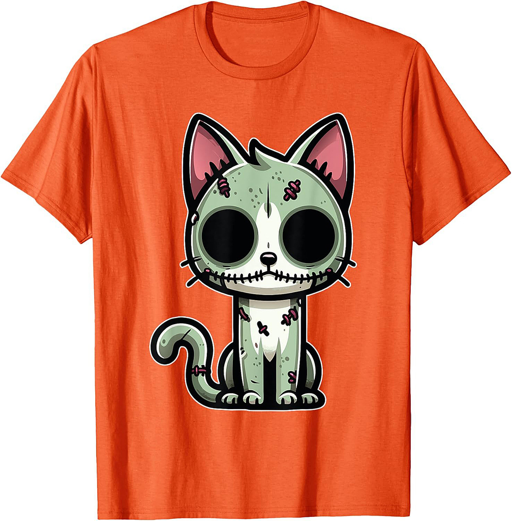 Zombie Cat Halloween Cartoon Design for Cat Lovers T-Shirt for Men Women Kids