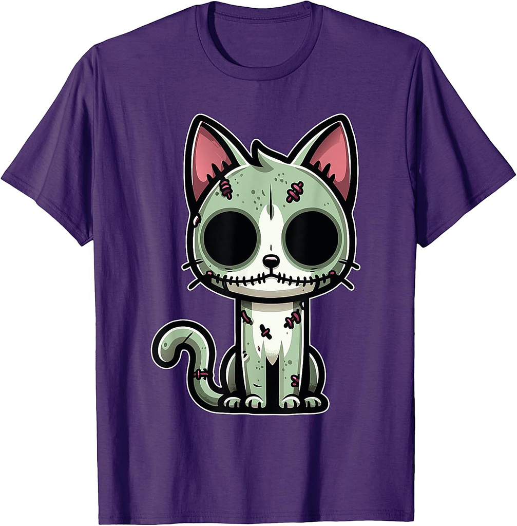 Zombie Cat Halloween Cartoon Design for Cat Lovers T-Shirt for Men Women Kids