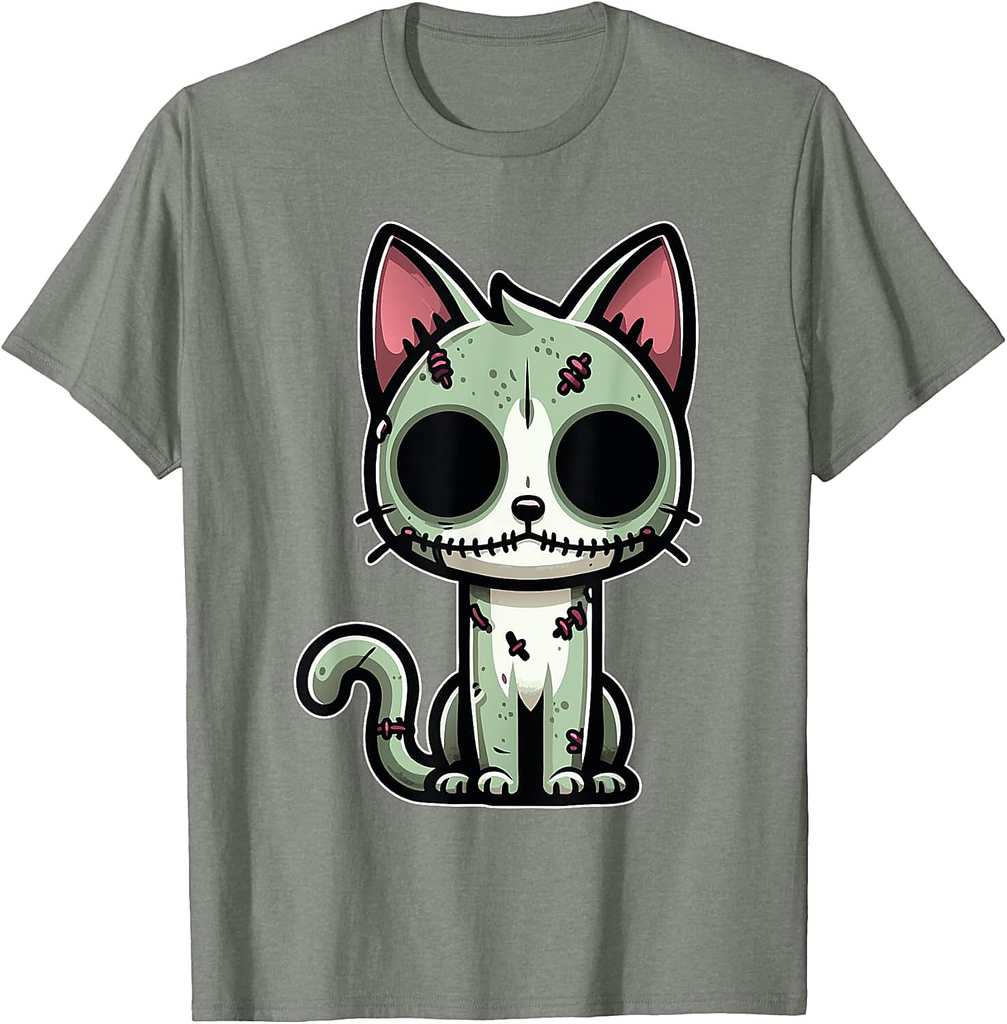Zombie Cat Halloween Cartoon Design for Cat Lovers T-Shirt for Men Women Kids