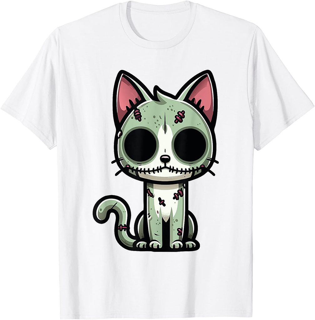 Zombie Cat Halloween Cartoon Design for Cat Lovers T-Shirt for Men Women Kids