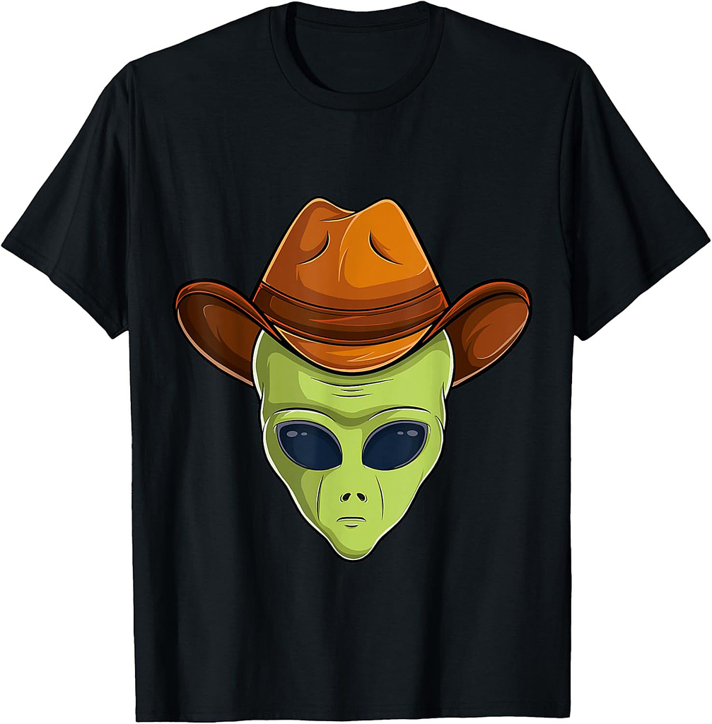 alien face cowboy hat costume Halloween kids UFO cosplay men T-Shirt