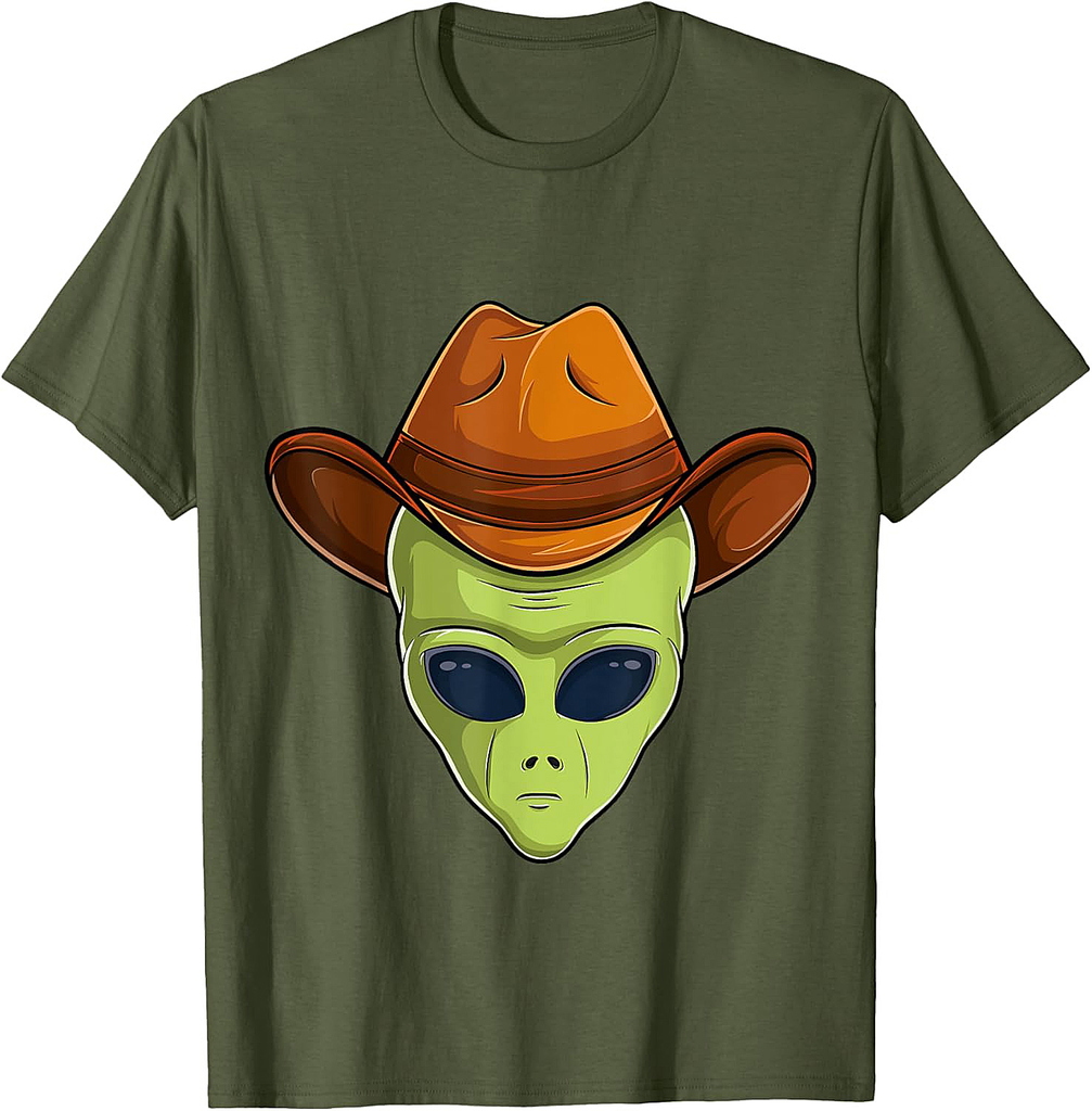 alien face cowboy hat costume Halloween kids UFO cosplay men T-Shirt