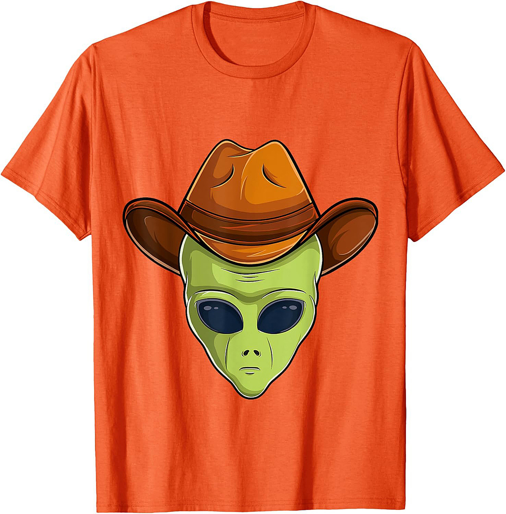 alien face cowboy hat costume Halloween kids UFO cosplay men T-Shirt