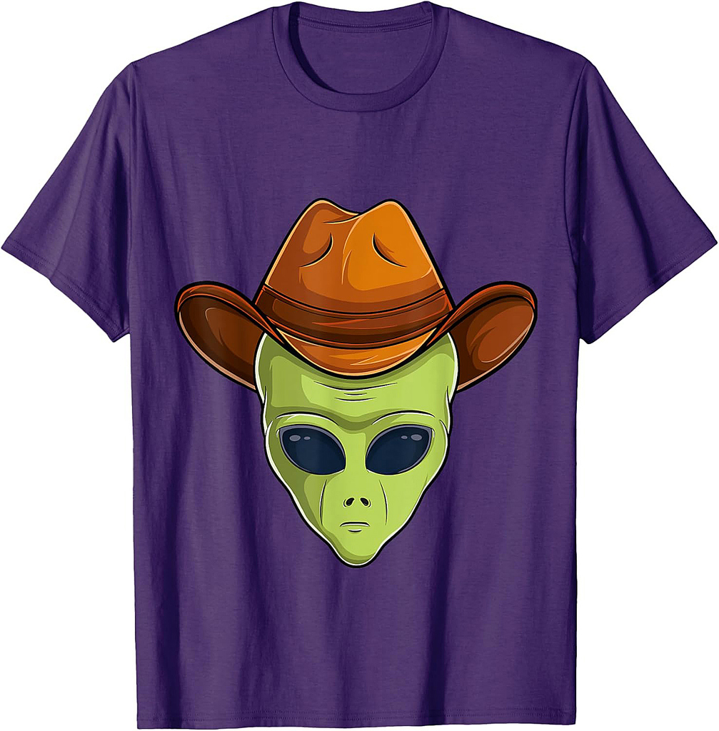 alien face cowboy hat costume Halloween kids UFO cosplay men T-Shirt