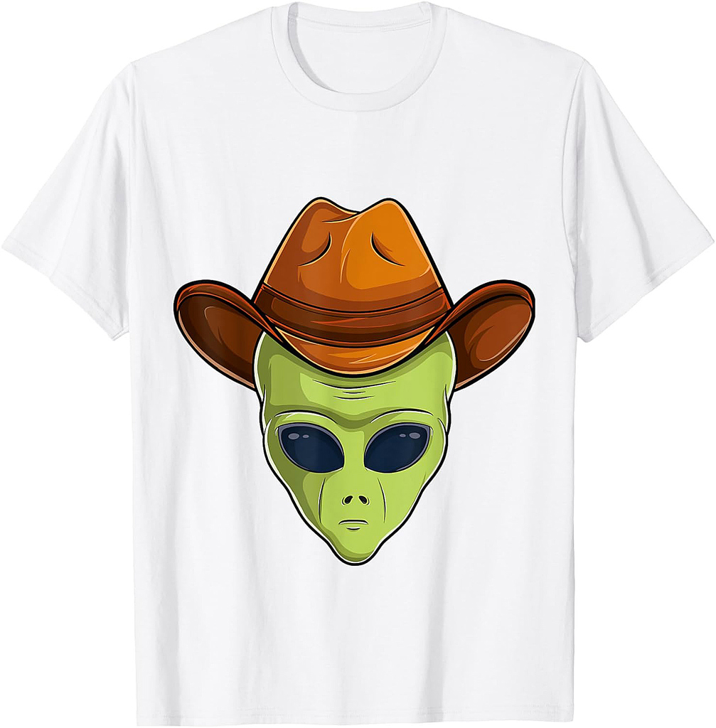alien face cowboy hat costume Halloween kids UFO cosplay men T-Shirt