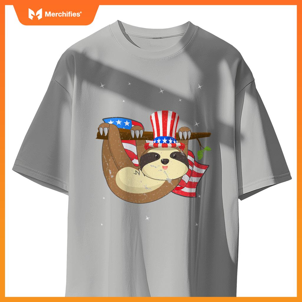 America 4th of july independence day patriotic cute sloth T-Shirt
