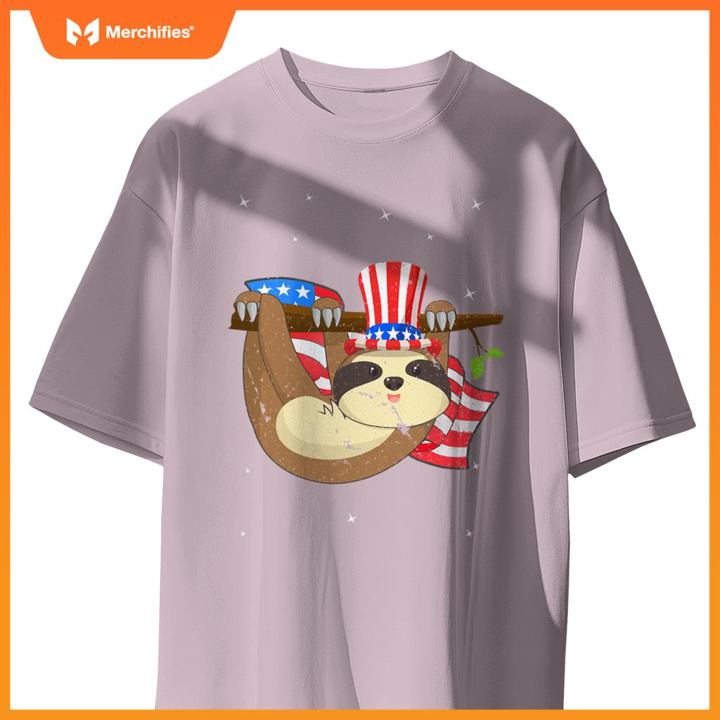 America 4th of july independence day patriotic cute sloth T-Shirt