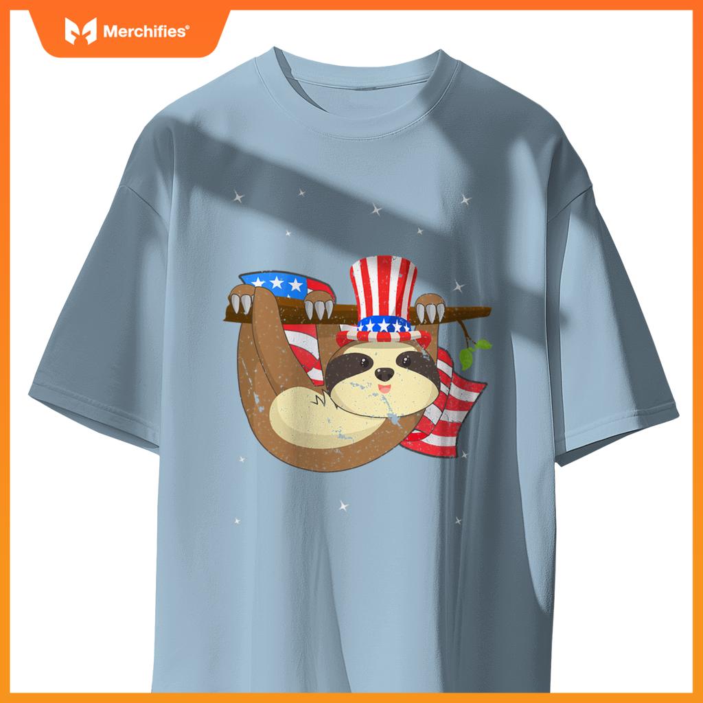 America 4th of july independence day patriotic cute sloth T-Shirt