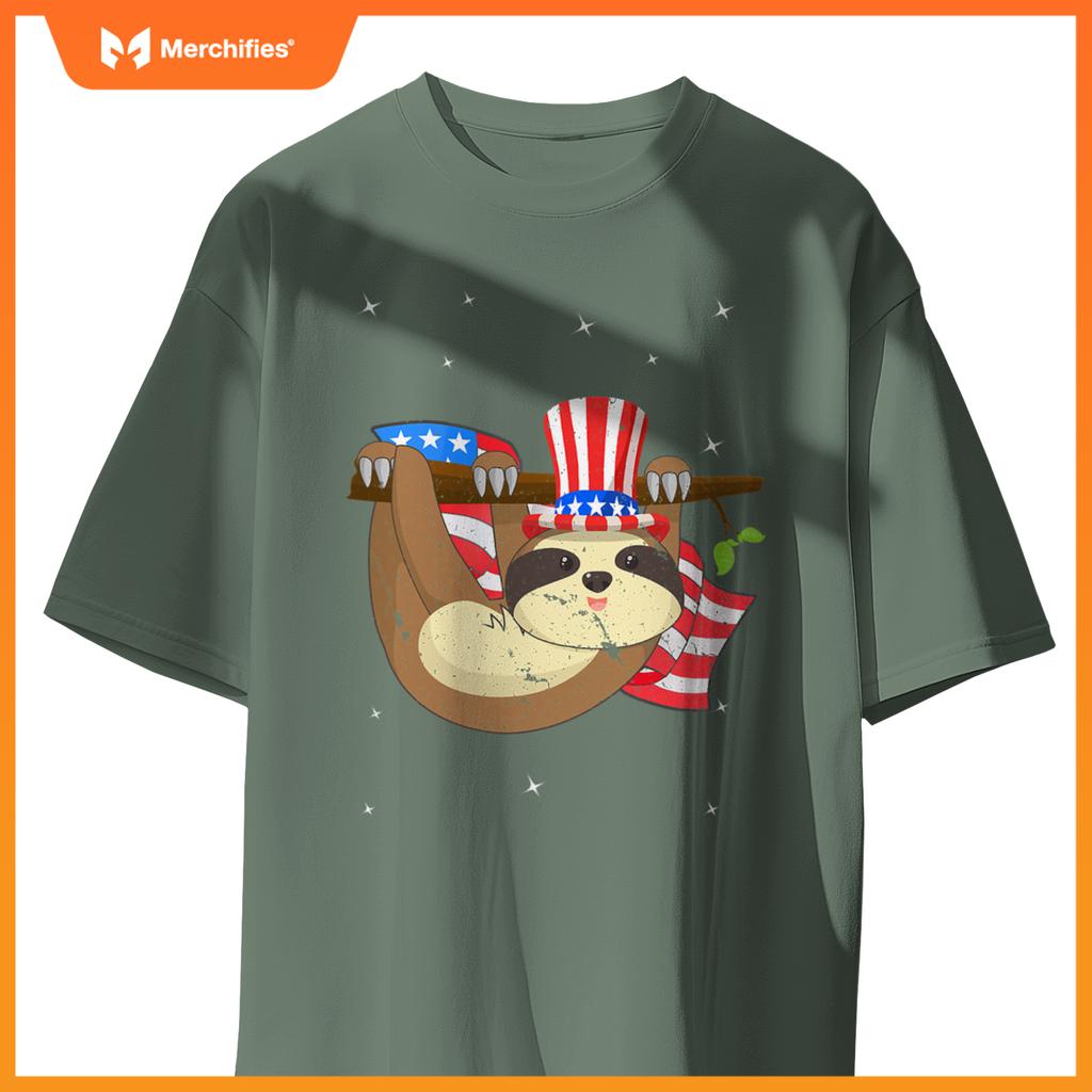 America 4th of july independence day patriotic cute sloth T-Shirt
