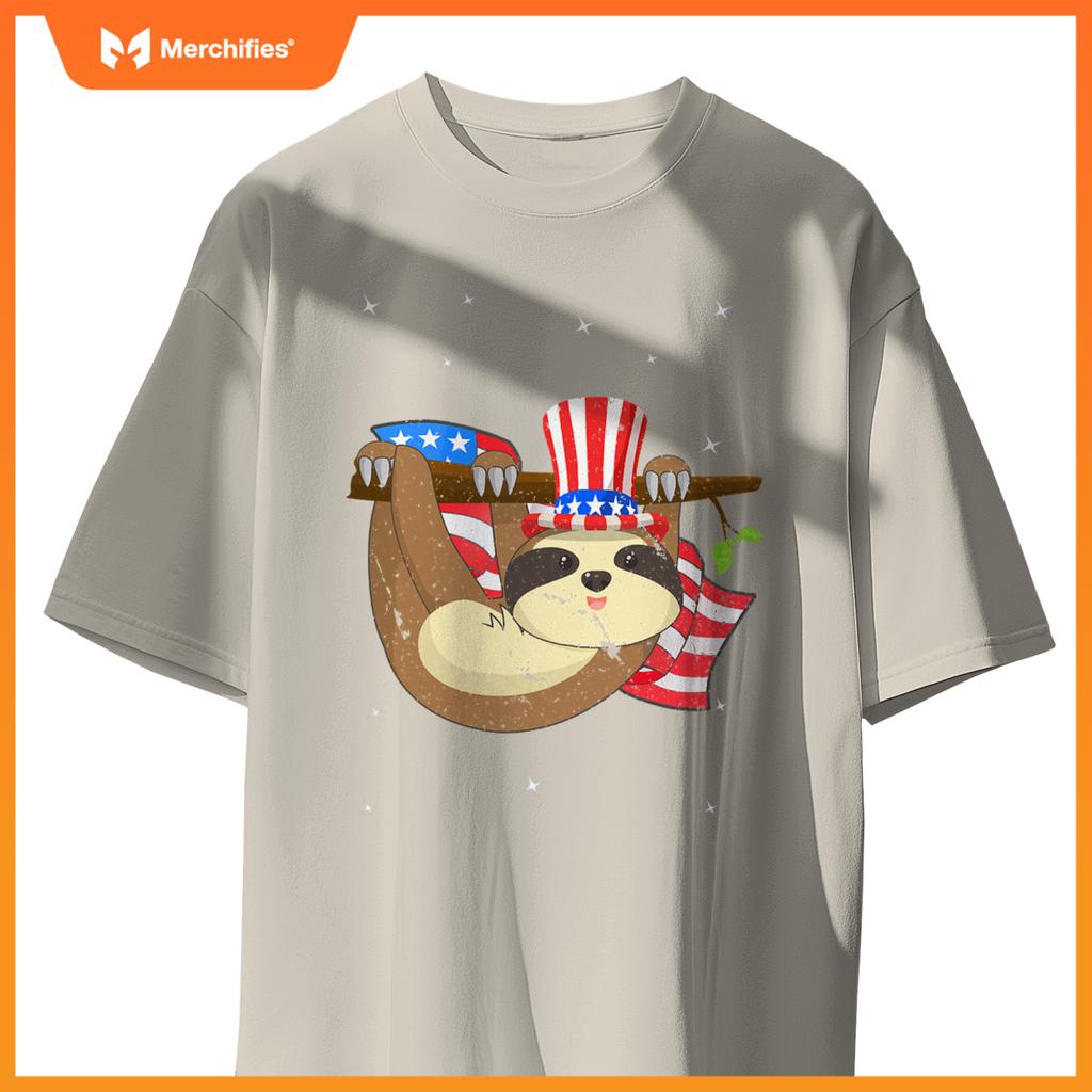 America 4th of july independence day patriotic cute sloth T-Shirt