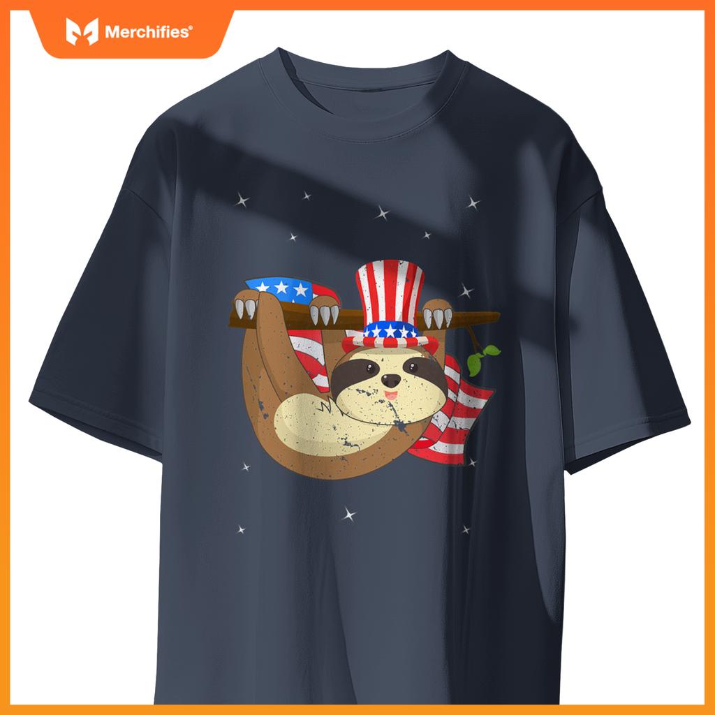America 4th of july independence day patriotic cute sloth T-Shirt