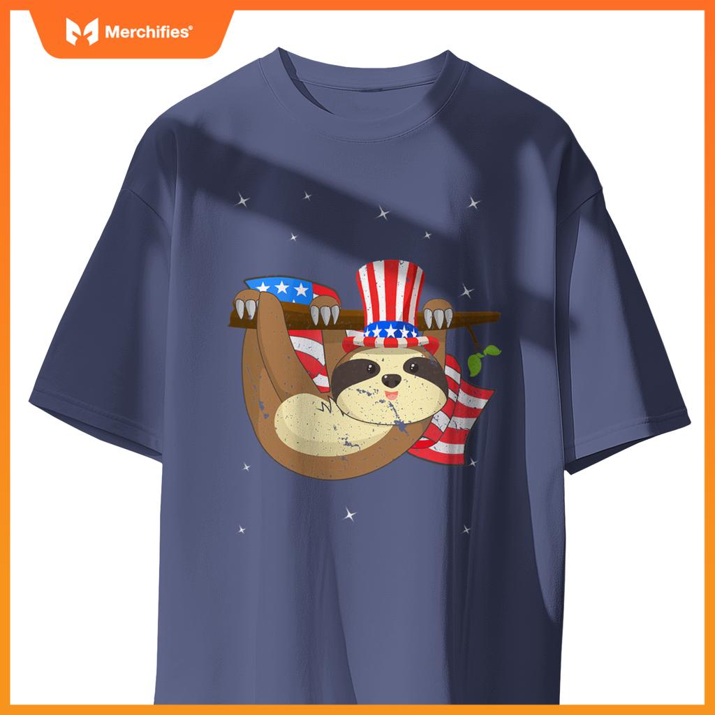 America 4th of july independence day patriotic cute sloth T-Shirt