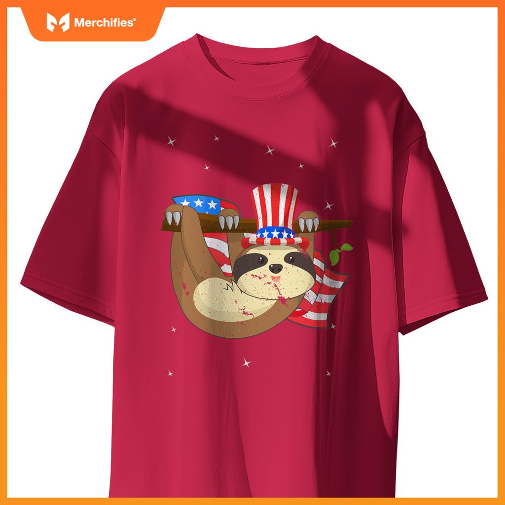 America 4th of july independence day patriotic cute sloth T-Shirt