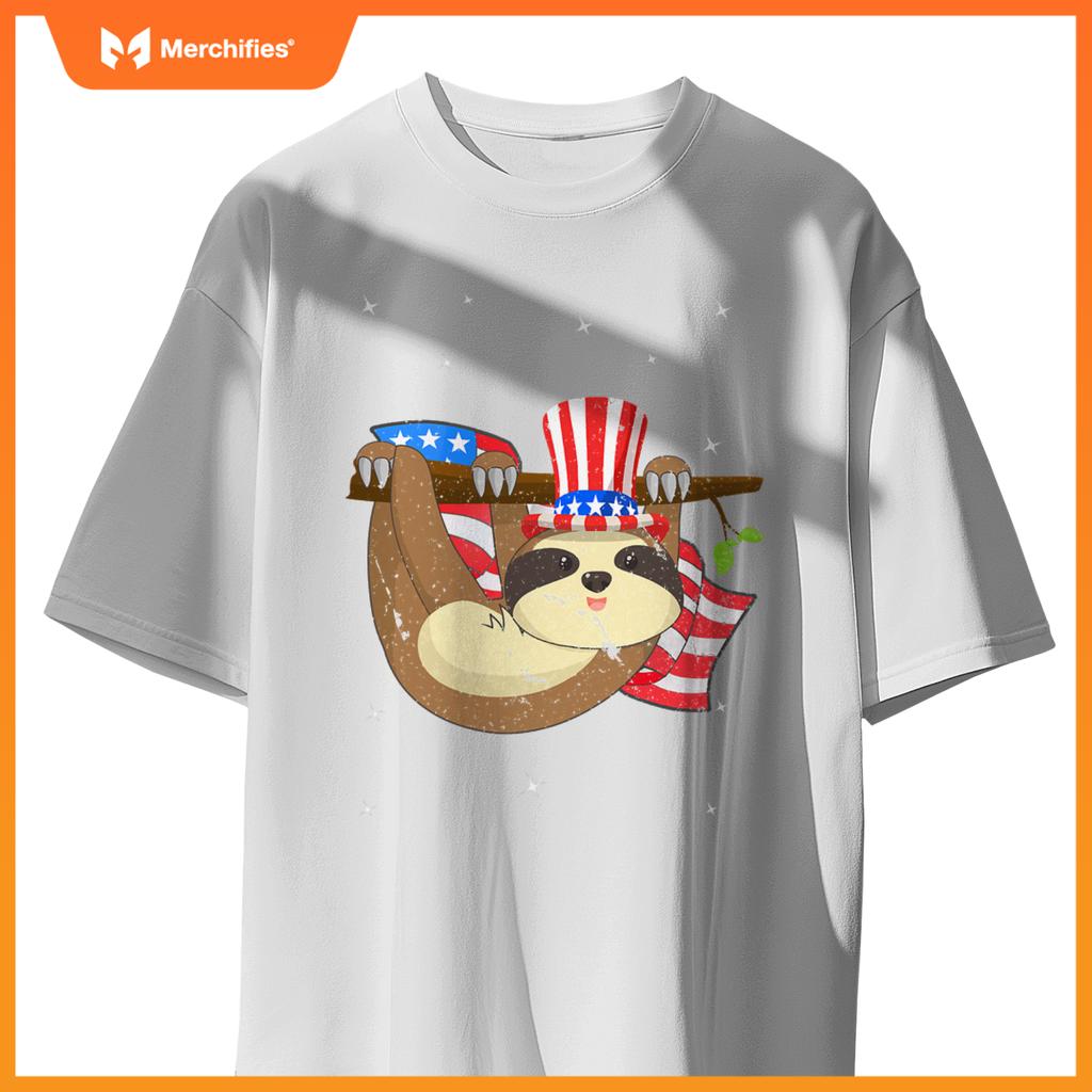 America 4th of july independence day patriotic cute sloth T-Shirt