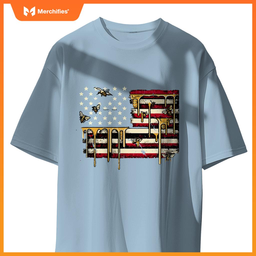 american flag & honeybee patriotic beekeeper beekeeping bees T-Shirt